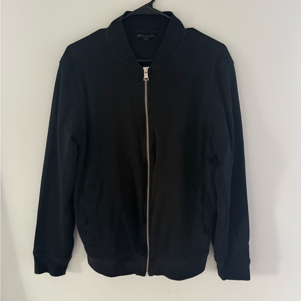 Banana Republic Black Zip-Up Bomber Jacket – Men’s Large – Cotton Blend